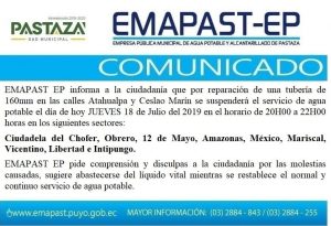 #Comunicado# EMAPAST EP Informa A La Ciudadanía
