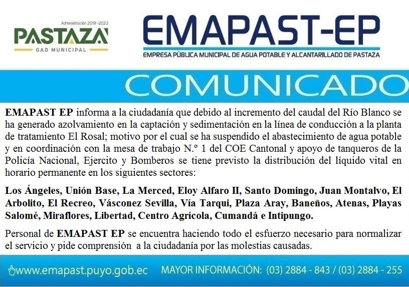 #Comunicado# EMAPAST EP Informa: