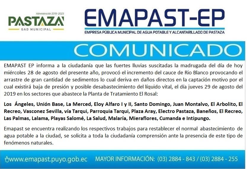 #Comunicado# EMAPAST EP Informa: