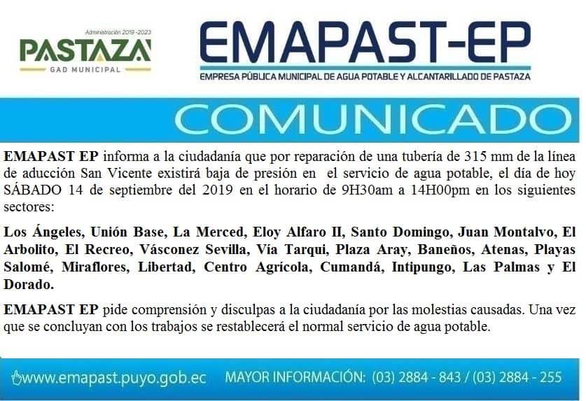 #Comunicado# EMAPAST EP Informa: