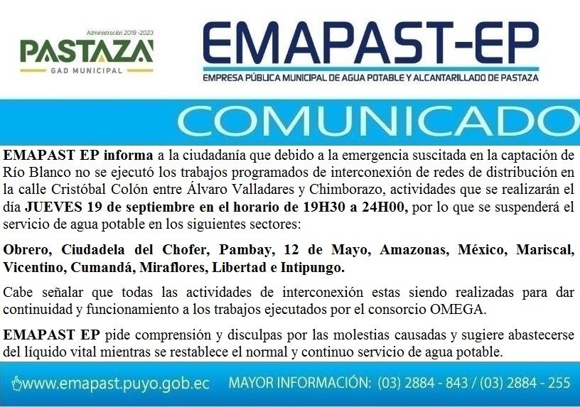 #Comunicado# EMAPAST EP Informa: