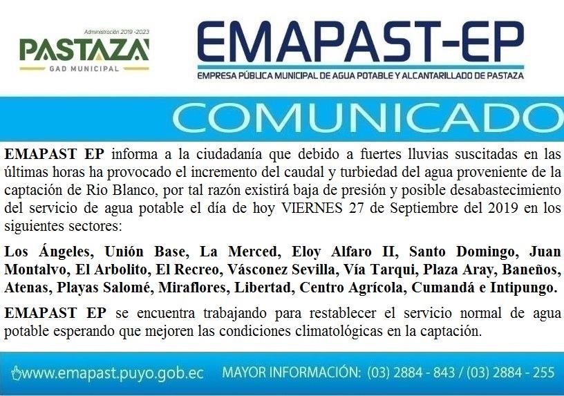 #Comunicado# EMAPAST EP Informa: